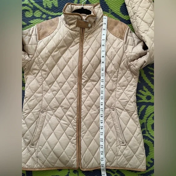 Ralph Lauren Diamond Quilted Barn Jacket With Faux Leather Trim Oatmeal Size M - Picture 13 of 13